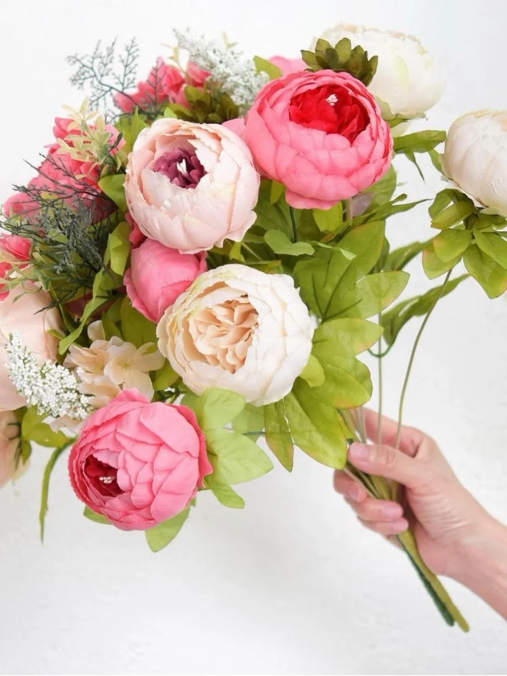 Artificial Peony Bouquet in Pink and Cream - Home Accents 2 bouquets large